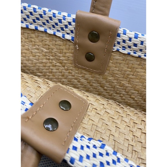 SHIRALEAH Chicago Ria Woven Paper Tote Bag Purse Striped Pompoms NWT - Picture 8 of 13